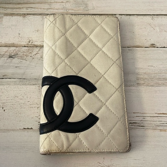 CHANEL Handbags - CHANEL Cambon Long Wallet White Quilted Leather Black CC Pink Interior